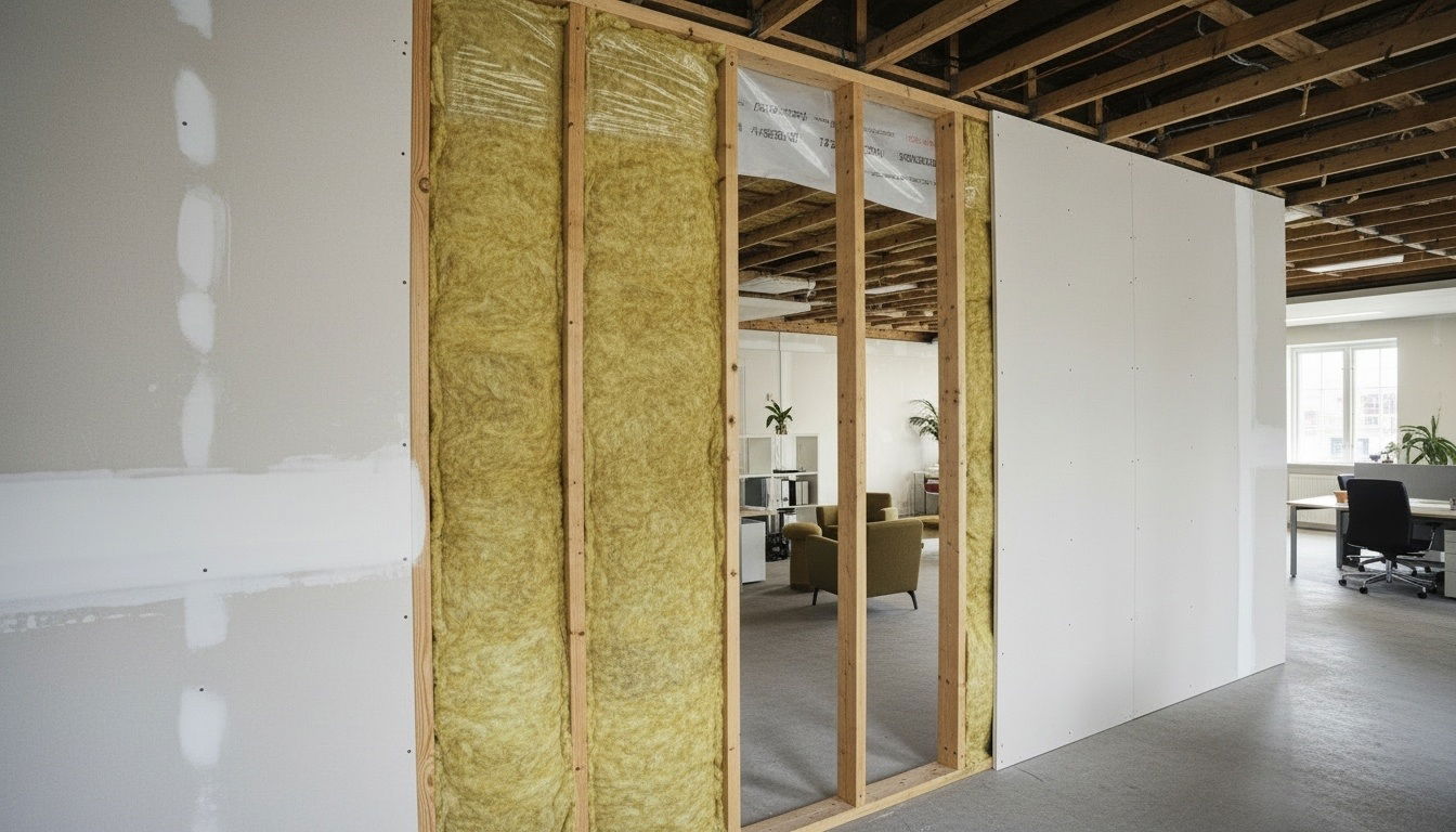 Kunskapsportal om ljudisolering av vägg i kontor som minskar ljudspridning mellan rum och förbättrar sekretess.