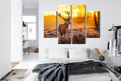 Ljuddämpande tavla - Deer in the forest at sunset