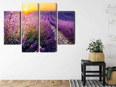 Ljuddämpande tavla - Lavender field at sunset 3d