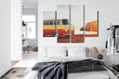Ljuddämpande tavla - Retro car on the beach