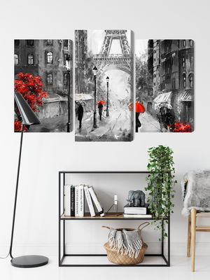 Ljuddämpande tavla - People with red umbrellas