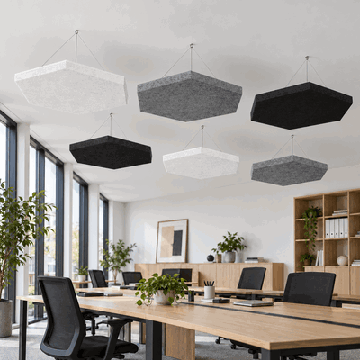 Ljudabsorbering till tak - PES hexagon ceiling