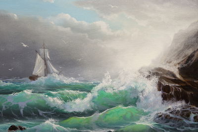 Ljuddämpande tavla - Sailboat with sea and waves