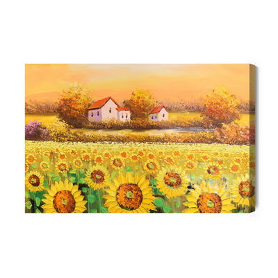 Ljuddämpande tavla - Cottages at a sunflower field