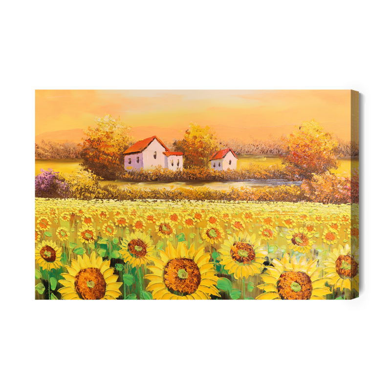 Ljuddämpande tavla - Cottages at a sunflower field