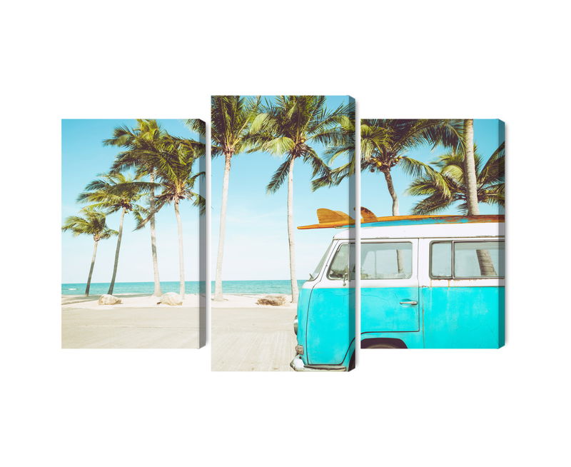 Ljuddämpande tavla - Retro car on the beach 3d