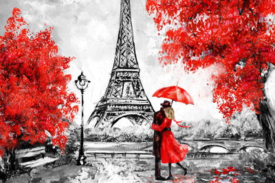 Ljuddämpande tavla - Lovers admiring the eiffel