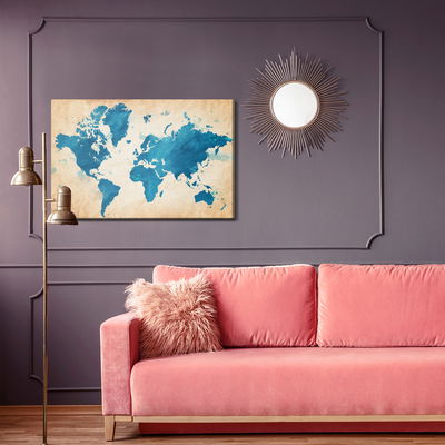 Ljuddämpande tavla - World map in blue tones