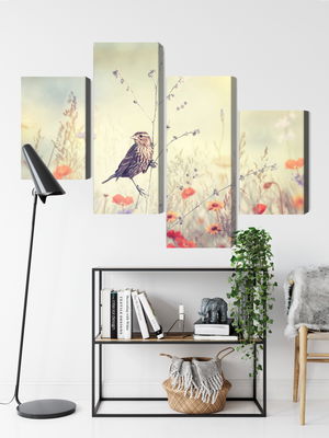 Ljuddämpande tavla - A bird among wild flowers
