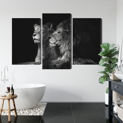 Ljuddämpande tavla - Lion and lioness on a black