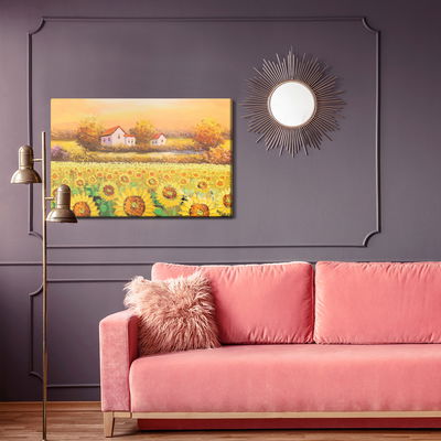 Ljuddämpande tavla - Cottages at a sunflower field