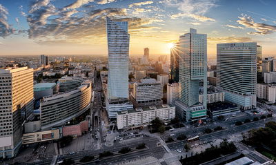 Ljuddämpande tavla - Warsaw skyscrapers at sunset