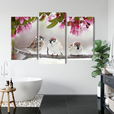 Ljuddämpande tavla - Sparrows among flowers