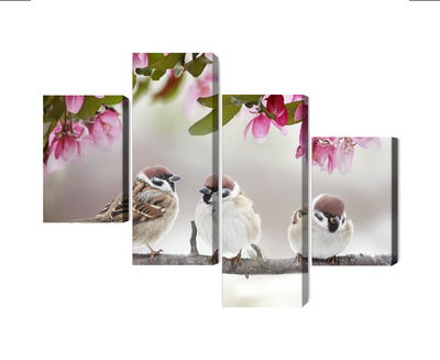 Ljuddämpande tavla - Sparrows among flowers