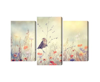 Ljuddämpande tavla - A bird among wild flowers