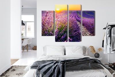 Ljuddämpande tavla - Lavender field at sunset 3d