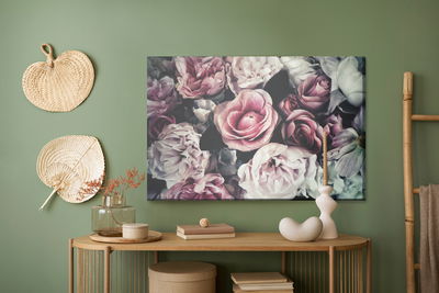 Ljuddämpande tavla - Pink flowers in vintage style