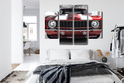 Ljuddämpande tavla - A red muscle car in a garage