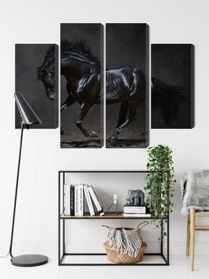 Ljuddämpande tavla - Black horse at a gallop