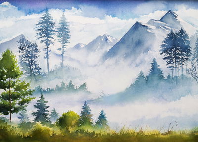 Ljuddämpande tavla - Watercolour mountain