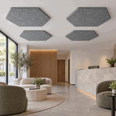 Ljudabsorbering till tak - PES hexagon ceiling