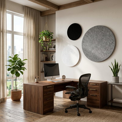 SilentDirect PES Circle Wall round wall absorber, 50 mm, installed in an office environment