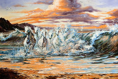 Ljuddämpande tavla - Horses at the seaside