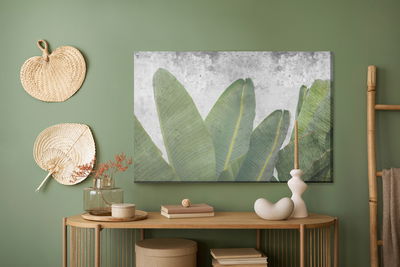 Ljuddämpande tavla - Tropical leaves on concrete