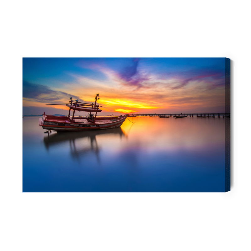 Ljuddämpande tavla - Boat at sunset