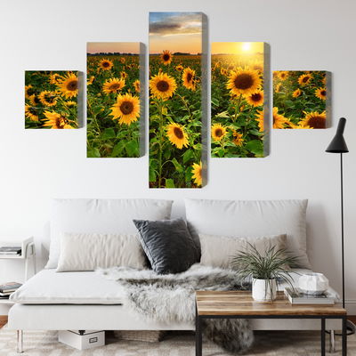 Ljuddämpande tavla - Sunflower field at sunset 3d