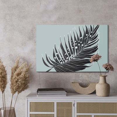 Ljuddämpande tavla - Black palm leaf on a gray