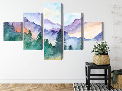 Ljuddämpande tavla - Painted mountain landscape