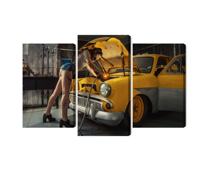 Ljuddämpande tavla - Sexy woman welded to a car