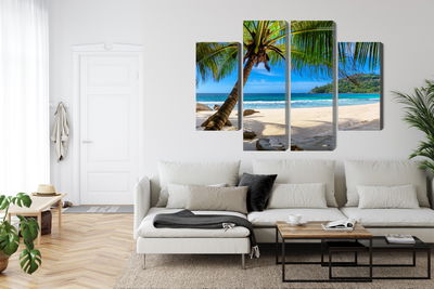 Ljuddämpande tavla - Tropical beach with 3d palm