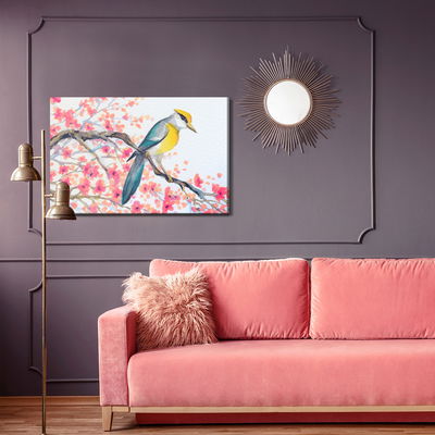 Ljuddämpande tavla - Bird and flowers on the tree