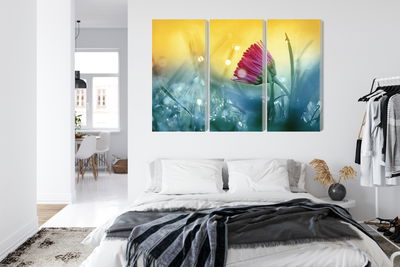 Ljuddämpande tavla - Pink flower on a 3d meadow