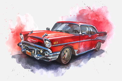 Ljuddämpande tavla - Old car in watercolours
