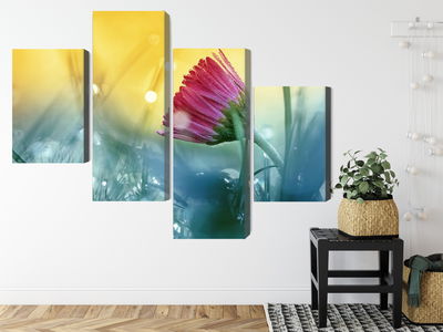 Ljuddämpande tavla - Pink flower on a 3d meadow