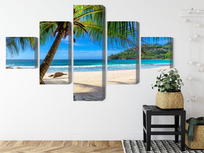 Ljuddämpande tavla - Tropical beach with 3d palm