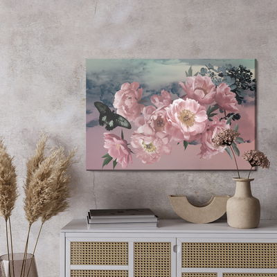 Ljuddämpande tavla - Peonies with a butterfly