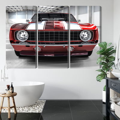 Ljuddämpande tavla - A red muscle car in a garage