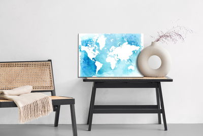 Ljuddämpande tavla - Blue and white world map