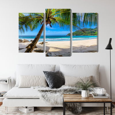 Ljuddämpande tavla - Tropical beach with 3d palm