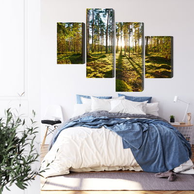 Ljuddämpande tavla - Forest landscape with sunset