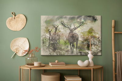 Ljuddämpande tavla - Watercolor deer in the forest