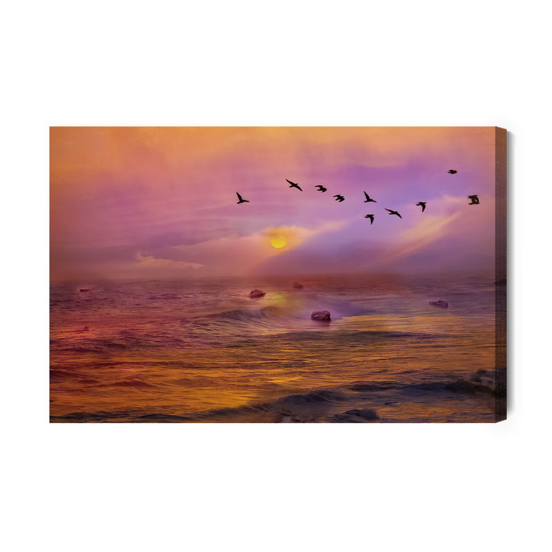 Ljuddämpande tavla - Birds over the ocean