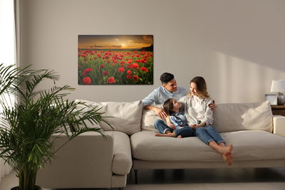 Ljuddämpande tavla - Field of poppies at sunset 3d