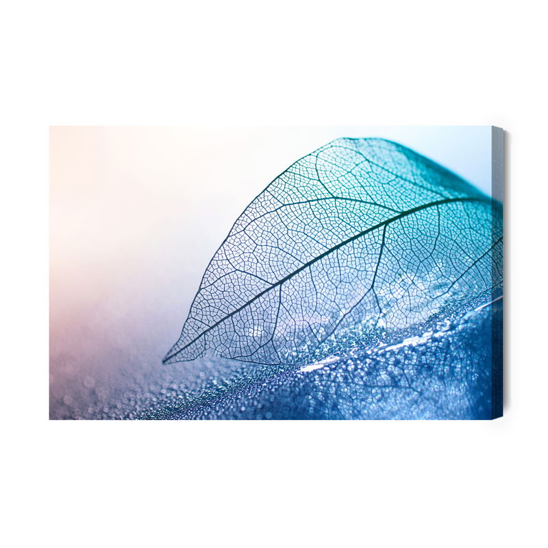 Ljuddämpande tavla - Leaf in macro scale in blue