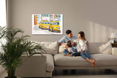 Ljuddämpande tavla - New York city taxis painted