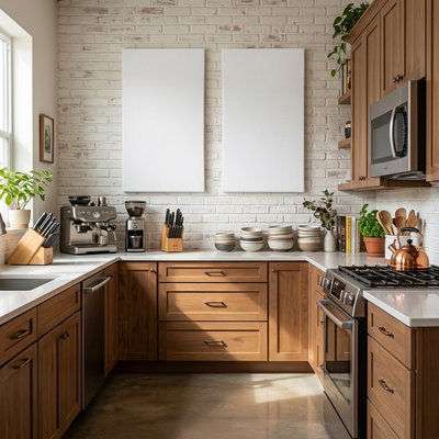 SilentDirect PES Allergy Wall sound absorbers, 50 mm, installed in a kitchen setting